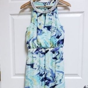 Vince Camuto Blue Chiffon Watercoloured Maxi dress
